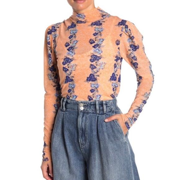 Free People Tops - Free People Amber Sheer Floral Long Sleeve Top Size Large